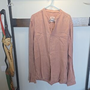 Men's Salmon Linen Collarless Casual Shirt (🛍 6/$36)